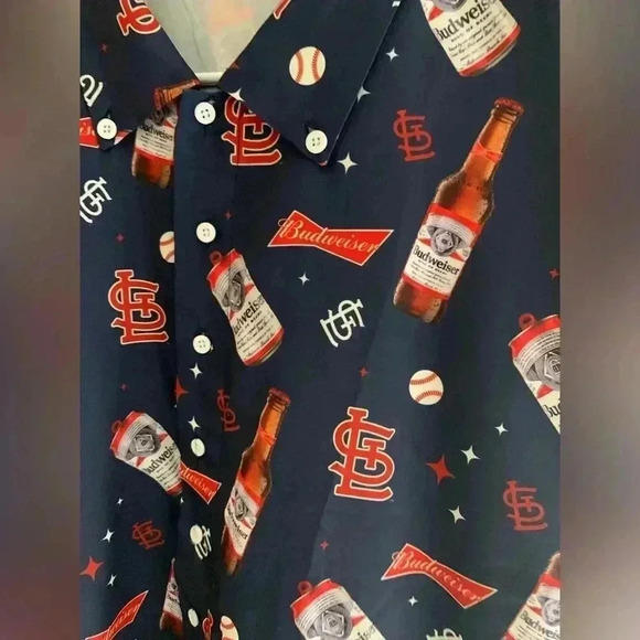 Men’s St. Louis Cardinals Budweiser Baseball Short Sleeve Button Up Shirt SizeXL - Picture 2 of 6
